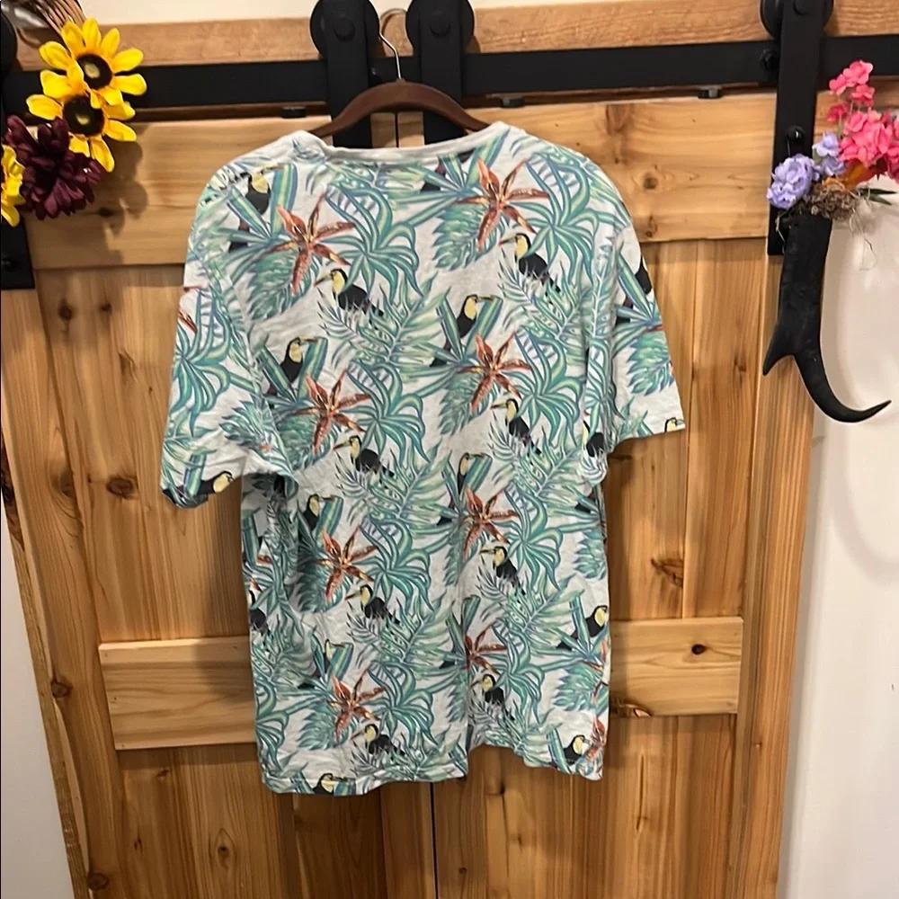 Free Planet Tropical Print Short Sleeve Tee - Green and Orange - Picture 6 of 8